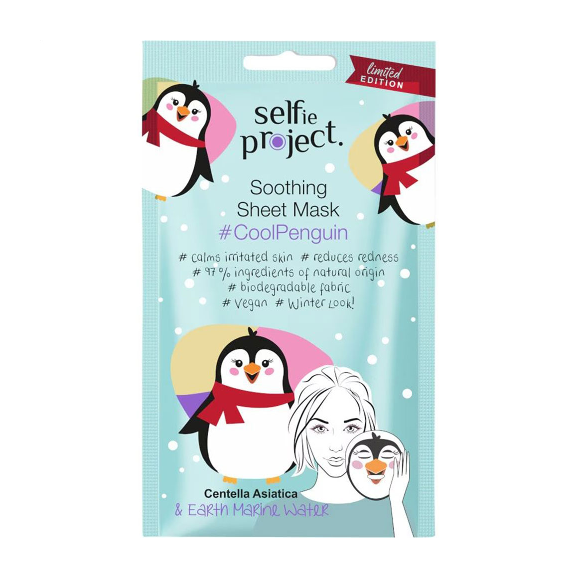 Заспокійлива тканинна маска для обличчя Selfie Project Soothing Sheet Mask Cool Penguin, 1 шт